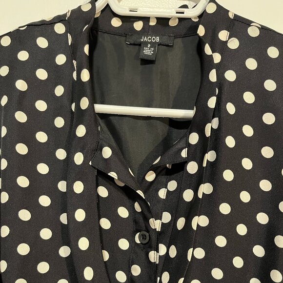 Jacob Black and White Polka Dot 100% Silk Dress - Size 2 - Picture 2 of 7